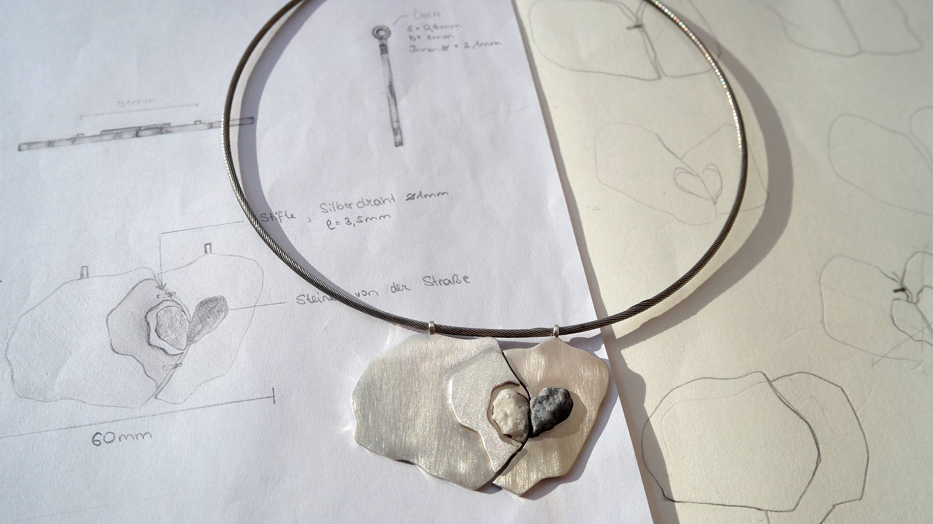COLLIER SILBER STEINE STAHLSEIL LENA BRUNNER